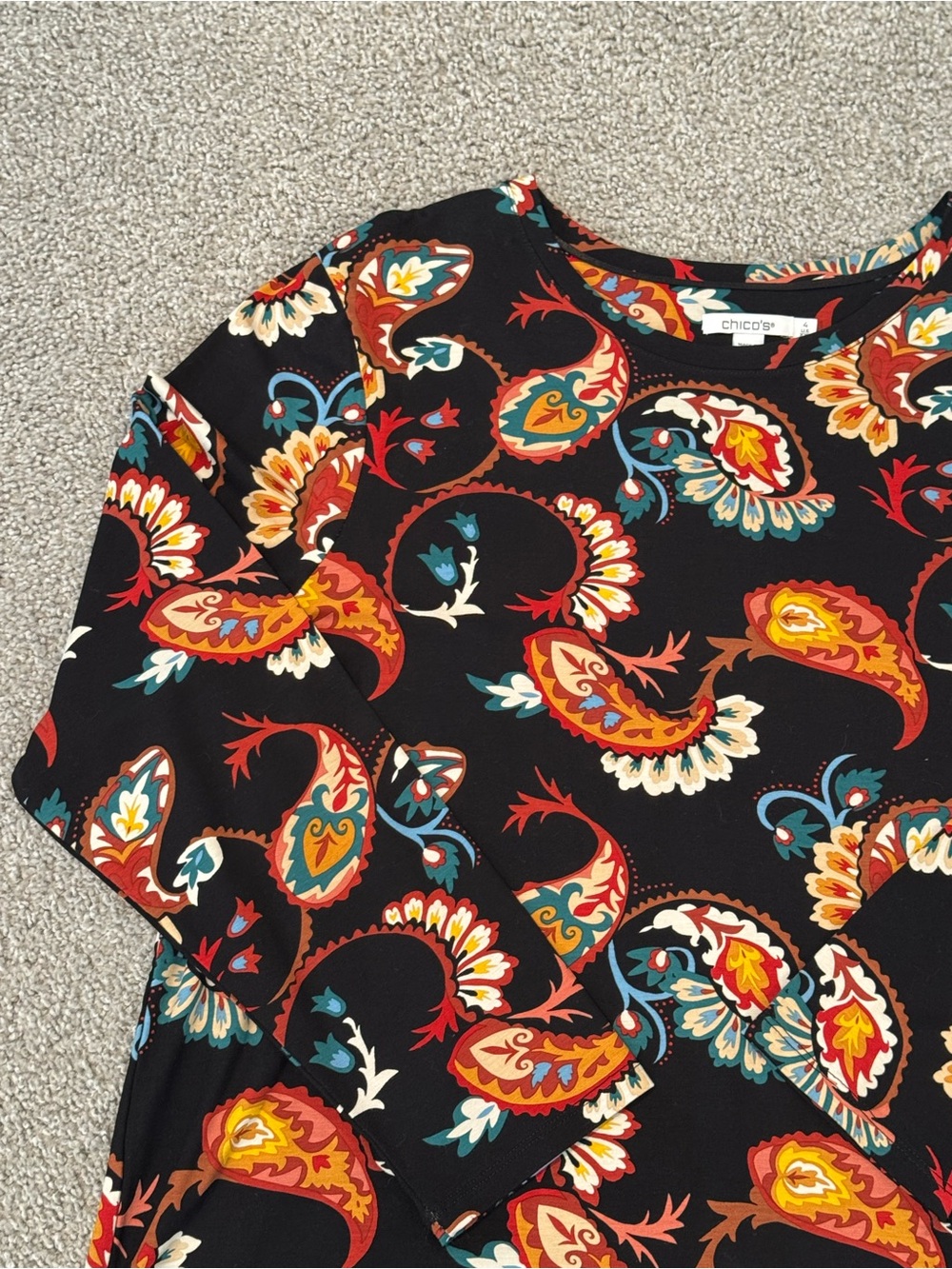 NWT Chico's Black Paisley-Print Long Sleeve Tunic Top Size XXL - Picture 4 of 12